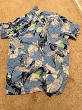 Tommy Bahama Blue Tropical Leaf Print Button-Down Shirt
